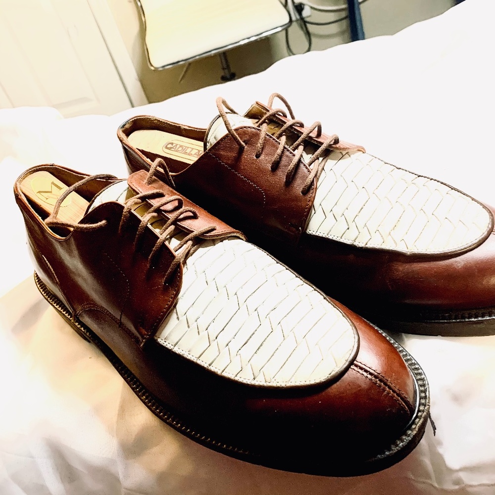 Johnson and Murphy mens derby white/beige leather
